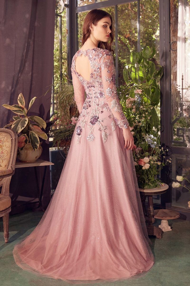 Mauve Long Sleeve Sequin Embellished A-Line Dress 10 / Mauve Mauve Long Sleeve Sequin Embellished A-Line Dress 10 / Mauve