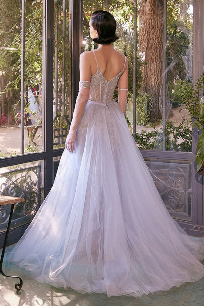 Beaded Light Blue Gown & Removable Tulle Overskirt