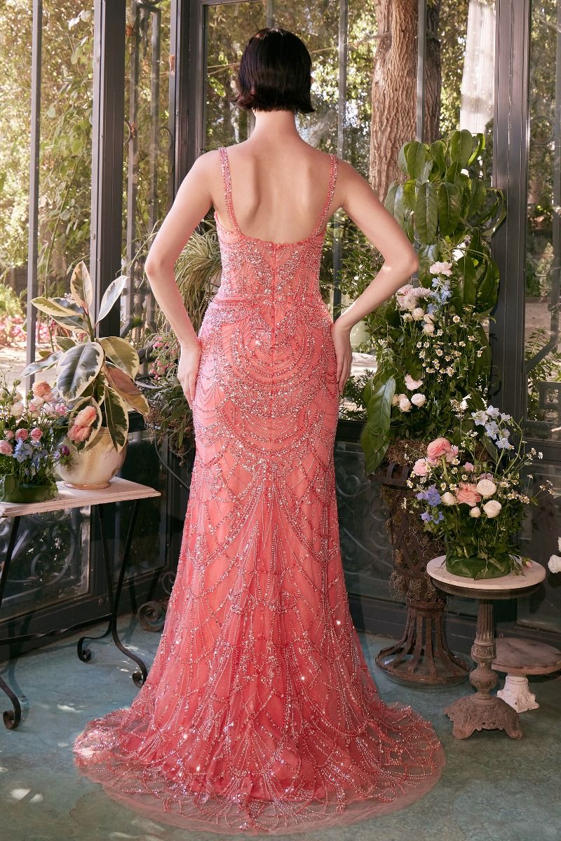 Fitted Beaded Evening Gown