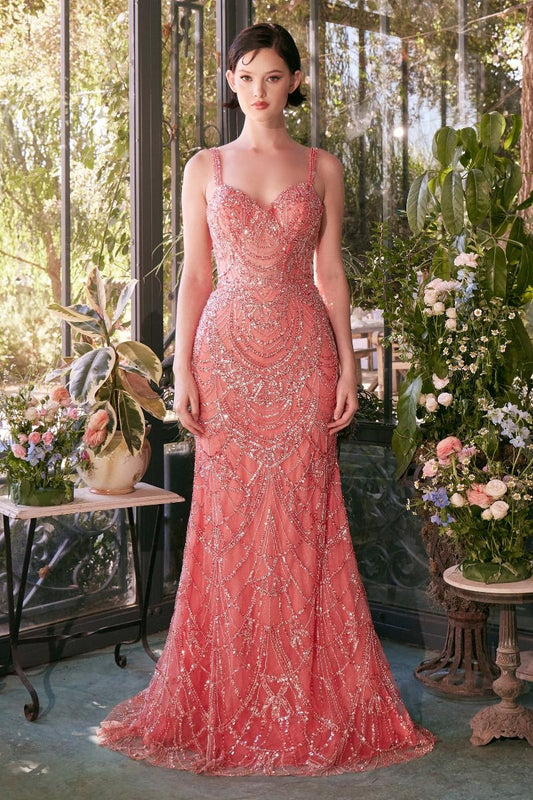 Fitted Beaded Evening Gown