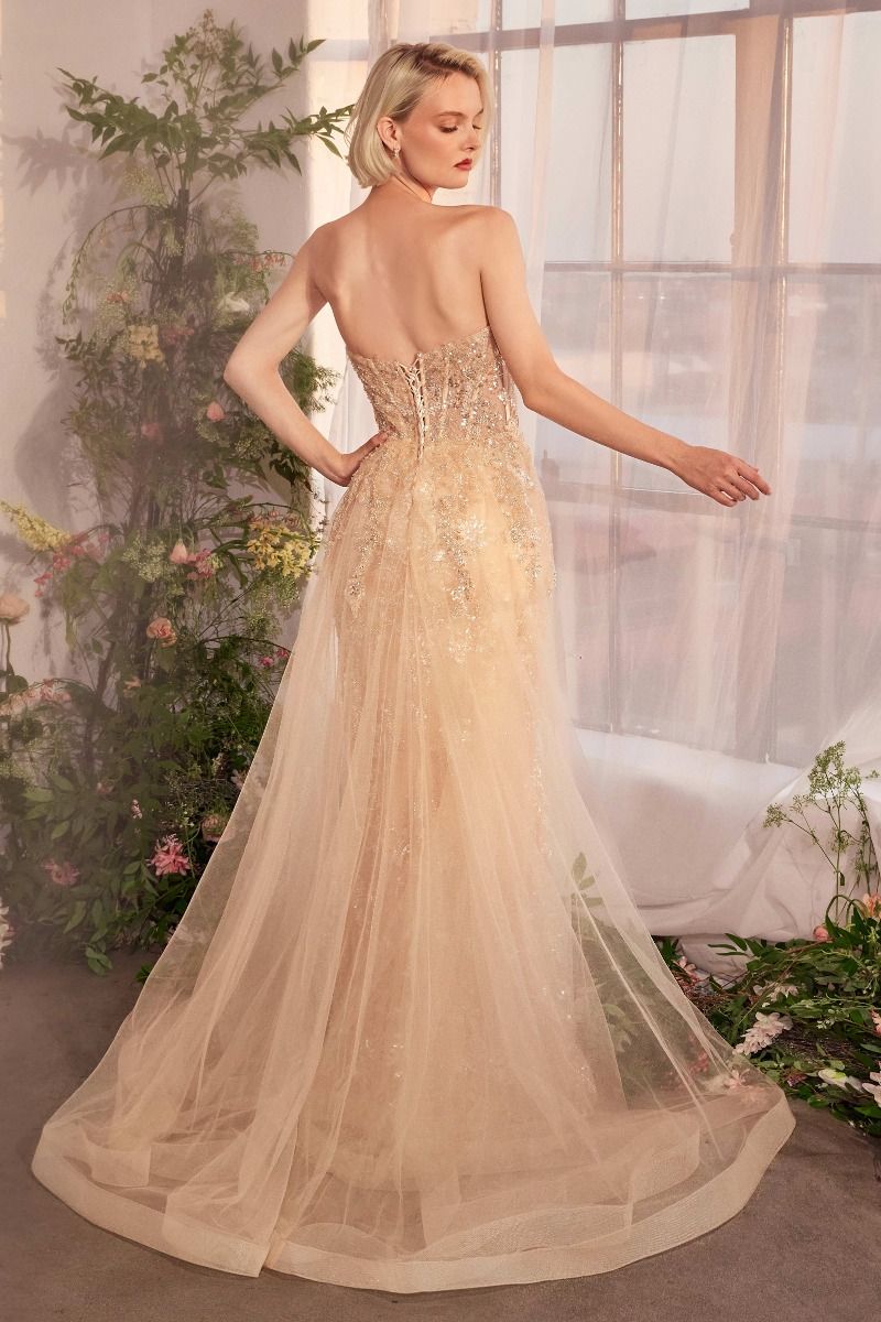 Strapless Overskirt Glimming Gown