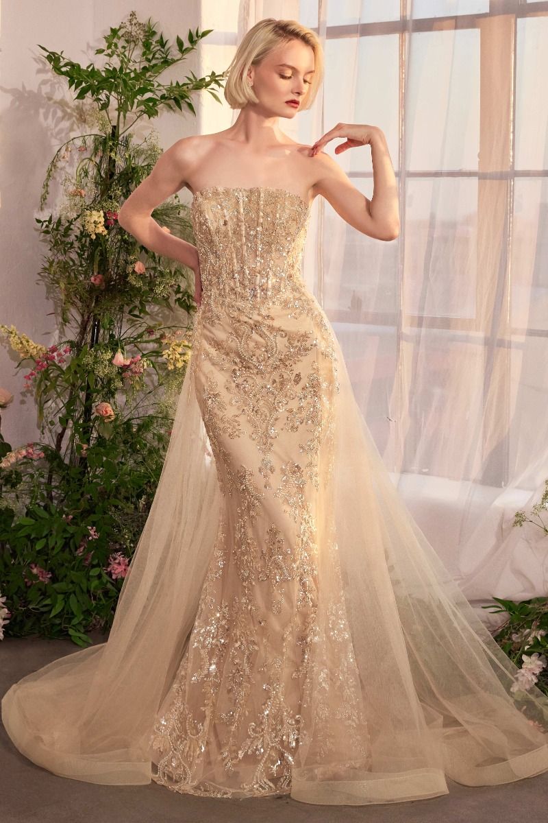 Strapless Overskirt Glimming Gown