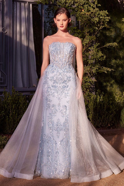 Strapless Overskirt Glimming Gown