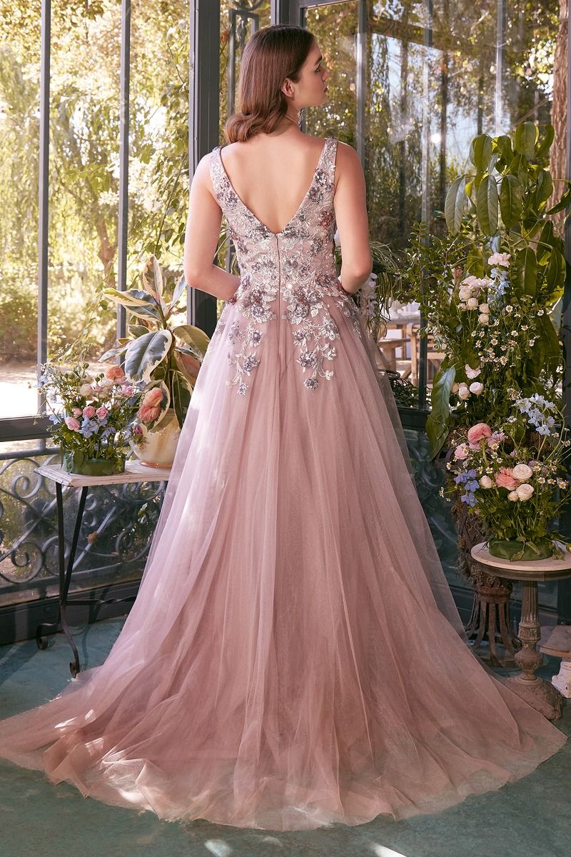 Sequin Bouquet V-Neck Gown 8 / Dusty Mauve Sequin Bouquet V-Neck Gown 8 / Dusty Mauve