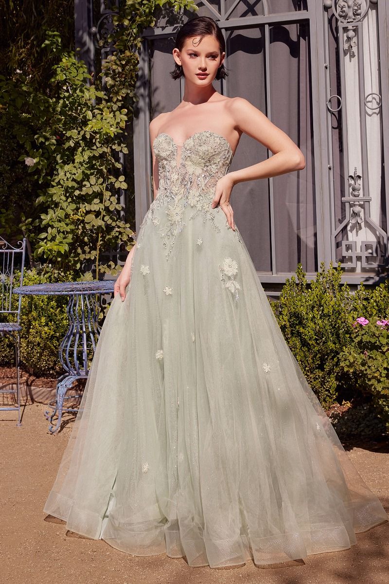 Sage Green Strapless Ball Gown