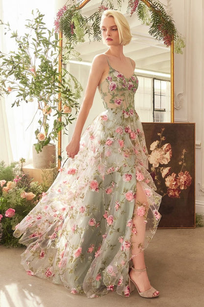 Sage Floral Print Layered A-Line Dress 0 / Sage