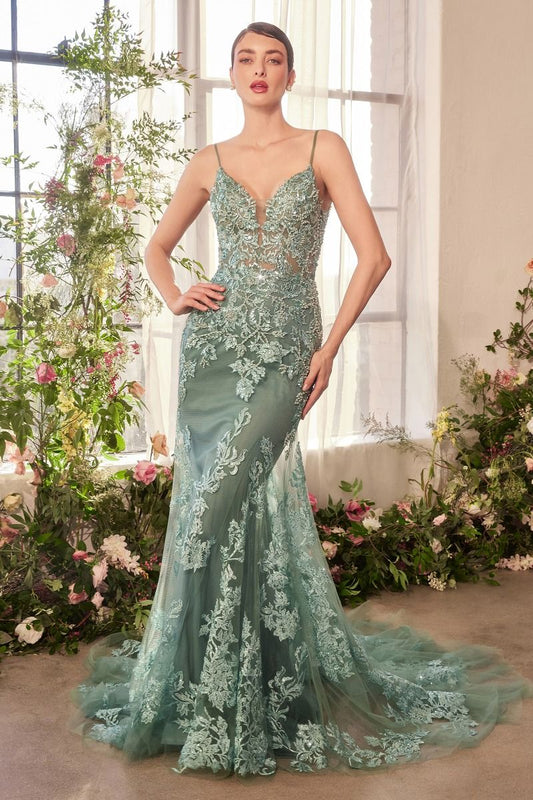 Foliage Beaded Lace Mermaid Gown