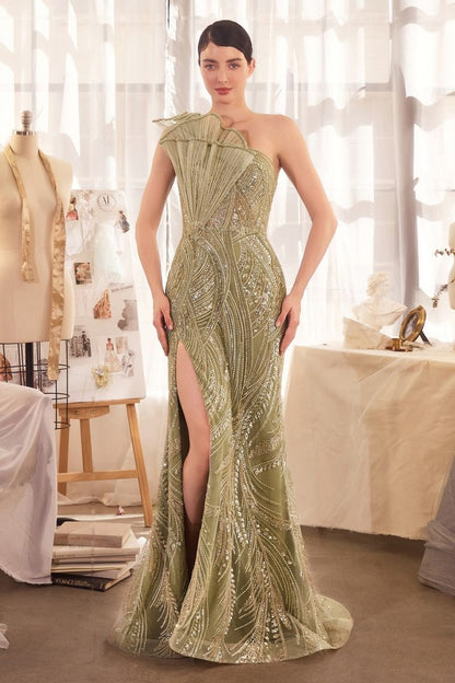 One Shoulder Beaded Evening Gown