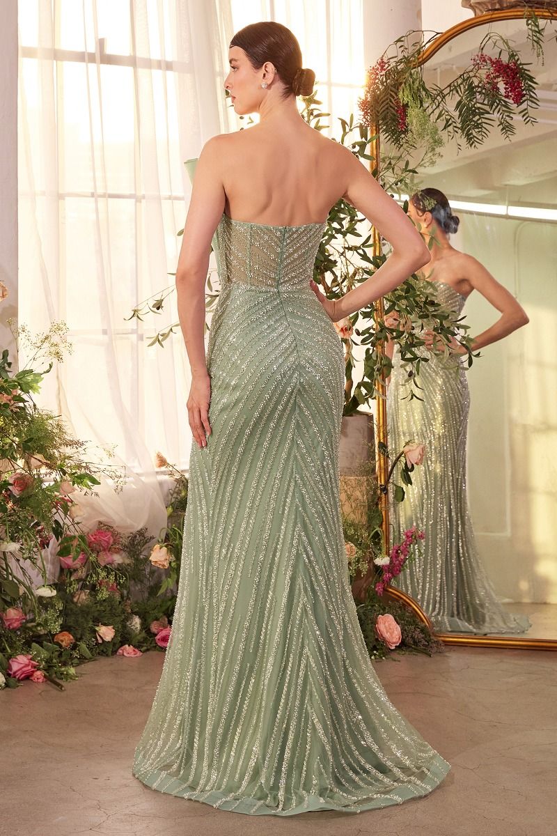 Fan-Bodice Strapless Long Prom Dress with Pearl Beads Champagne / 4 Fan-Bodice Strapless Long Prom Dress with Pearl Beads Champagne / 4