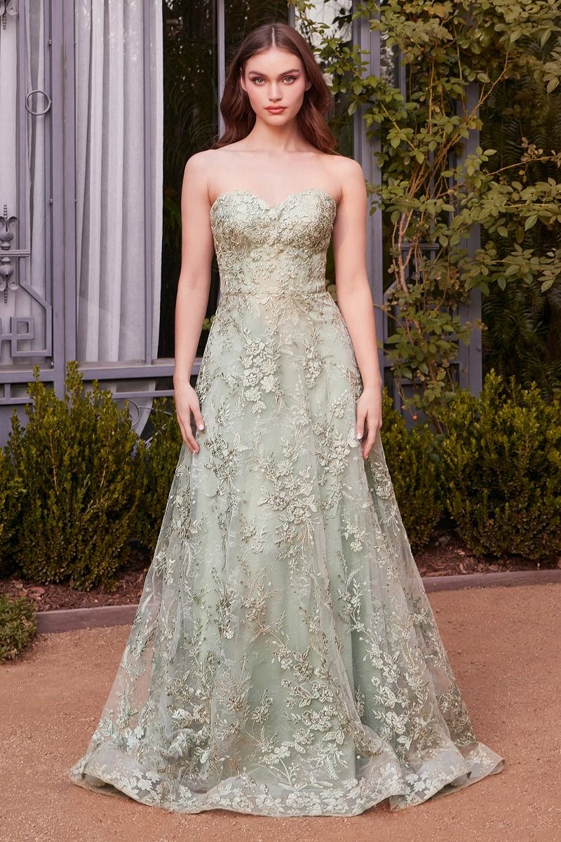 Floral Lace Gown with A Cape 16 / Sage