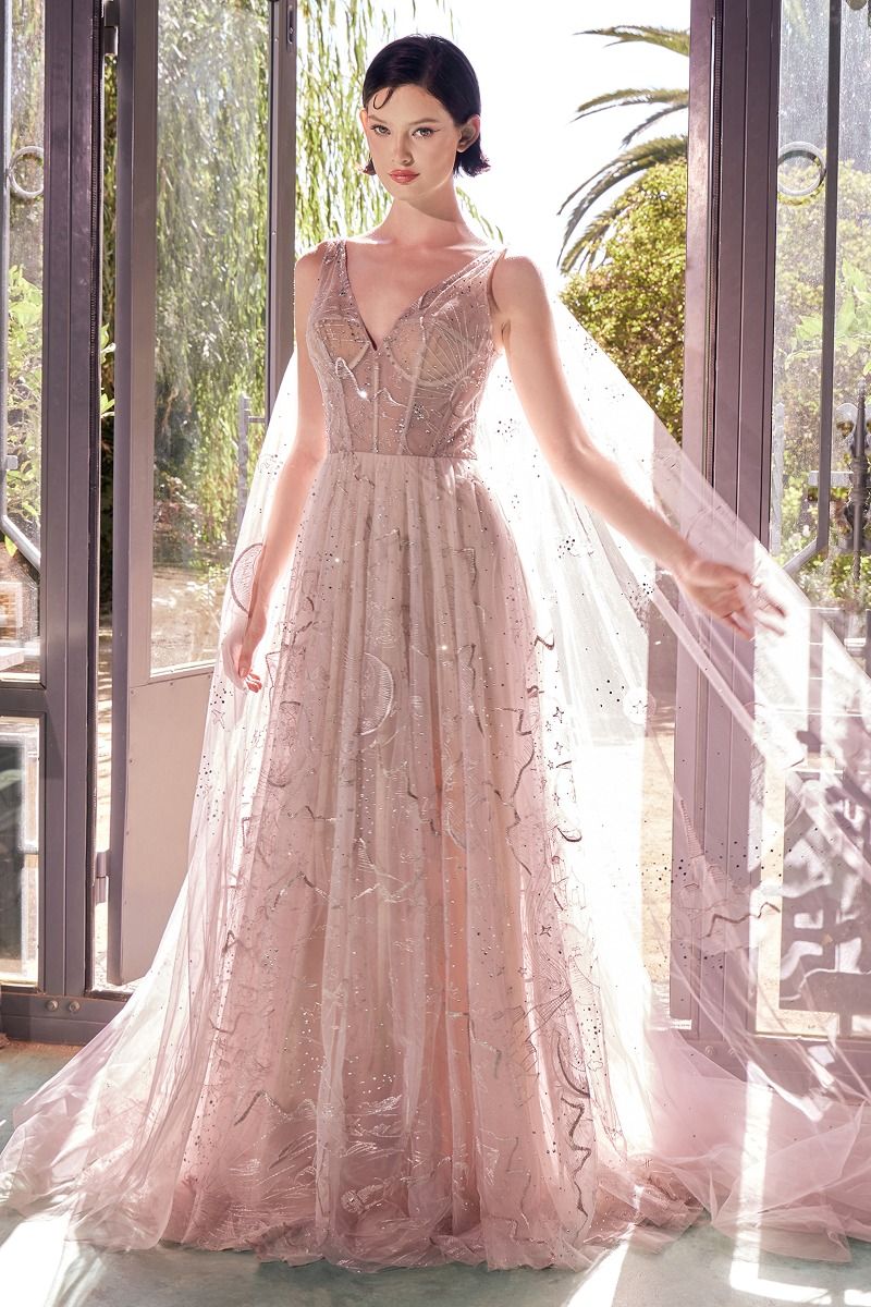 Sun Moon And The Stars Embroidery Gown 8 / Nude Sun Moon And The Stars Embroidery Gown 8 / Nude