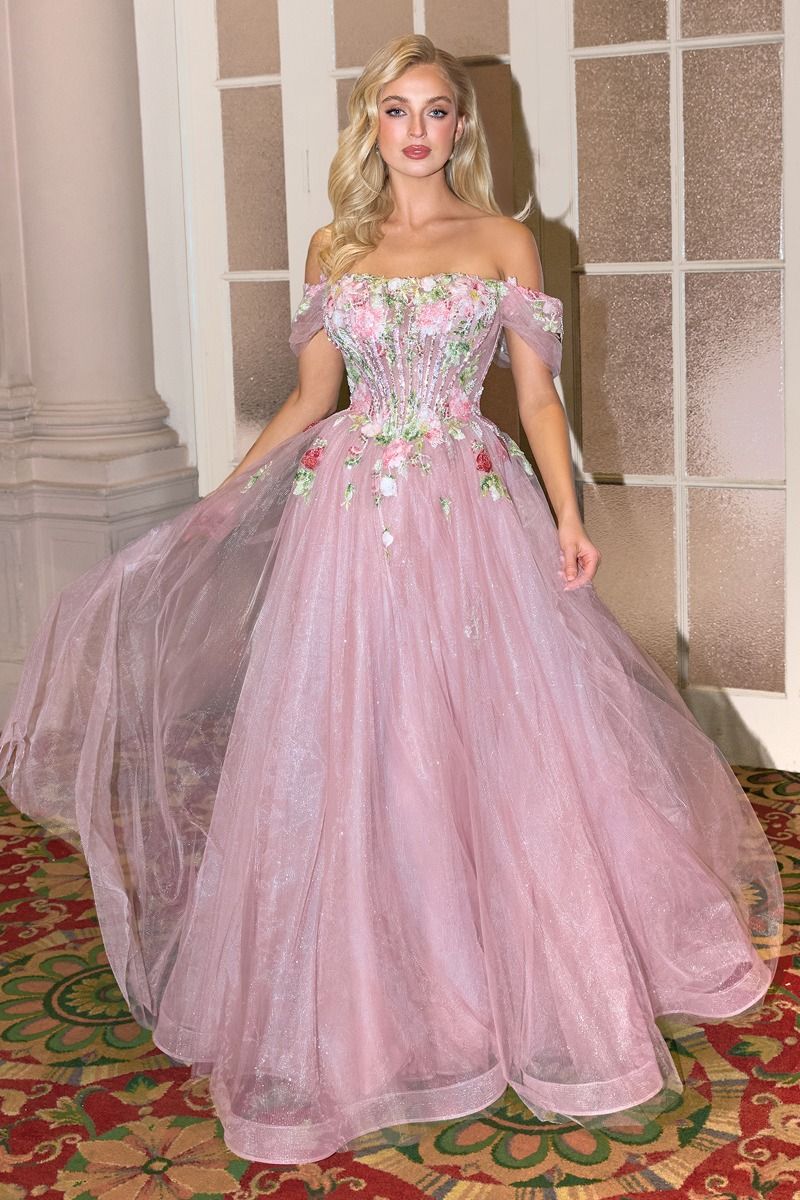 Off-Shoulder 3D Floral A-Line Tulle Gown – Tux-USA®