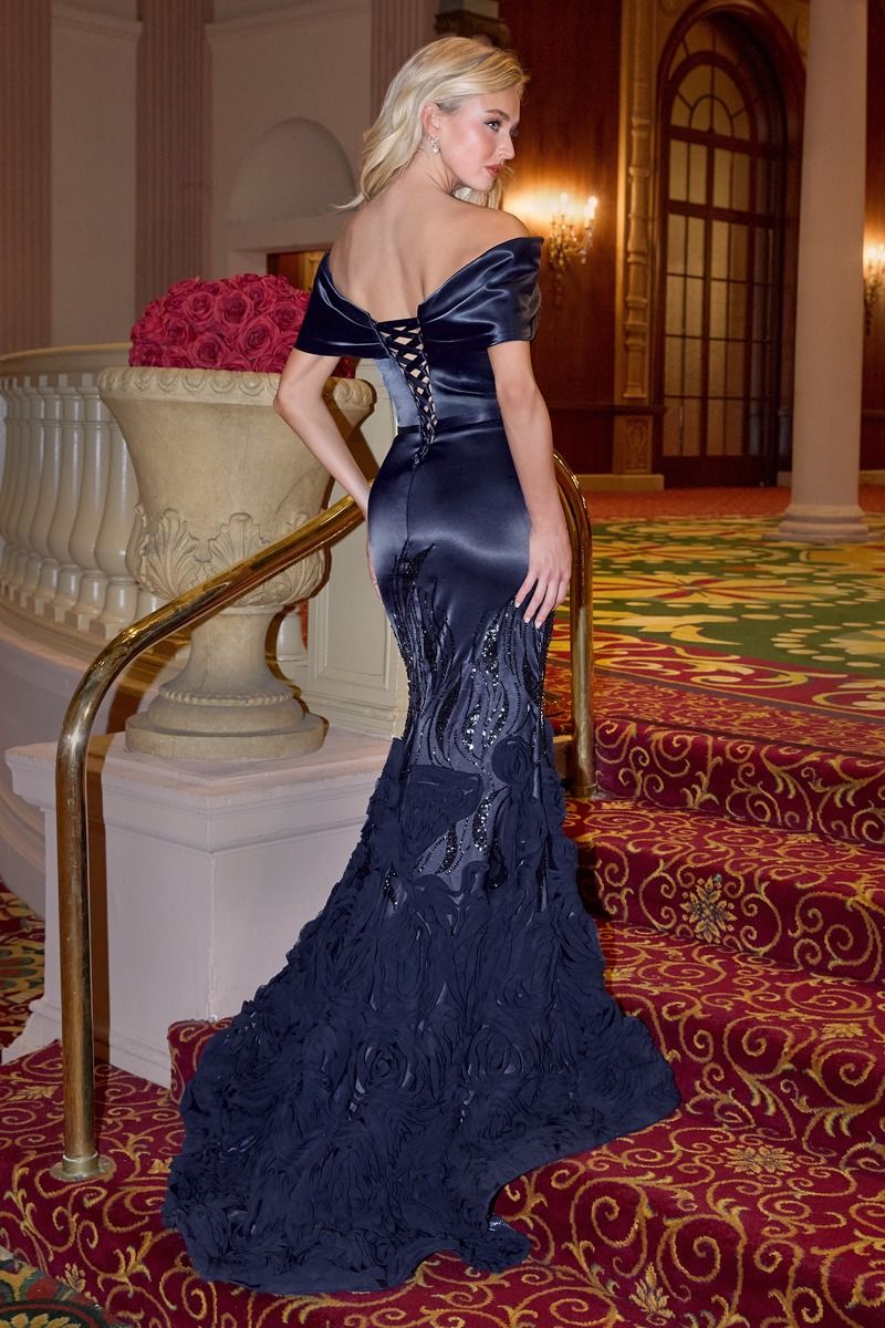 Embellished Satin Fitted Gown