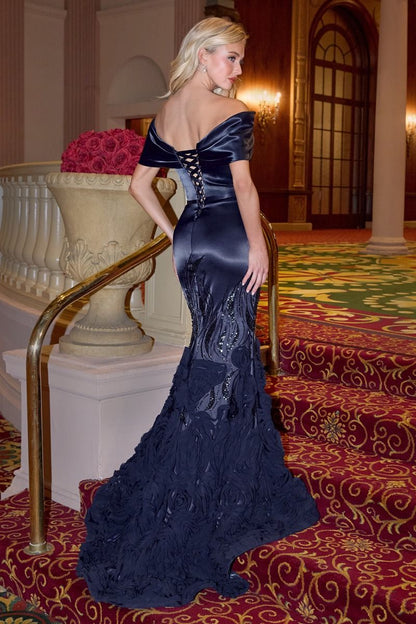 Embellished Satin Fitted Gown