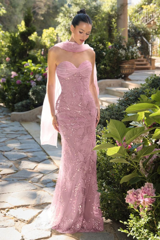 Strapless Sequin Embellished Fitted Dress