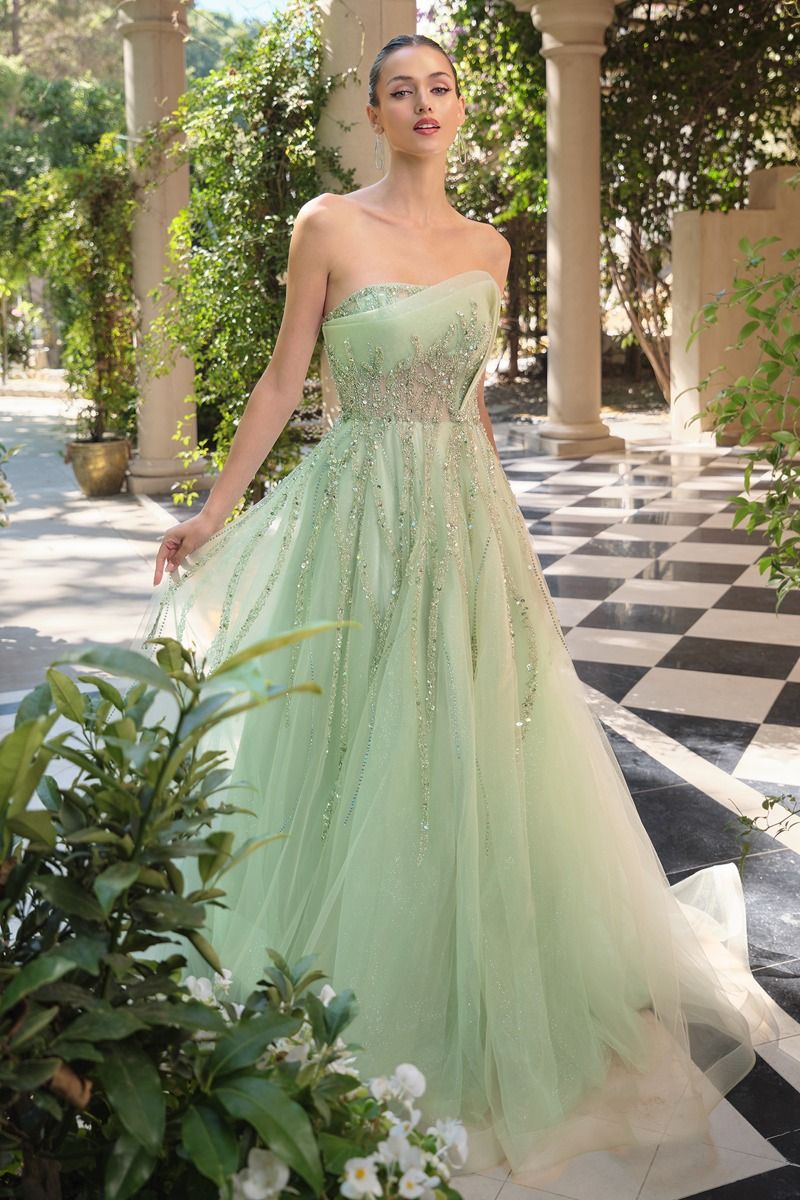 Strapless Ombre Beaded Dress