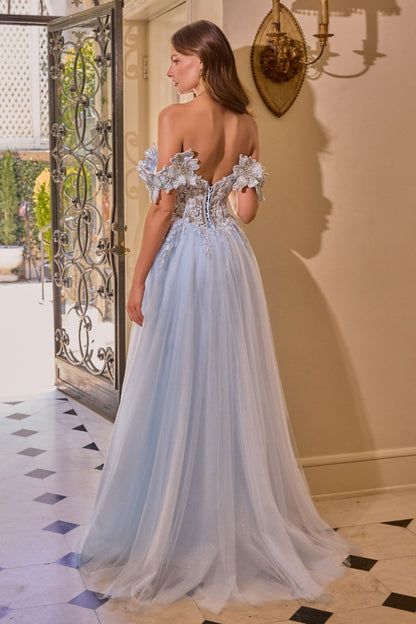 Romantic Floral Embroidered A-Line Gown | Sequin & 3d Appliqués, Illusion Corset Bodice, Detachable Off-Shoulder Sleeves | Prom, Gala & Formal