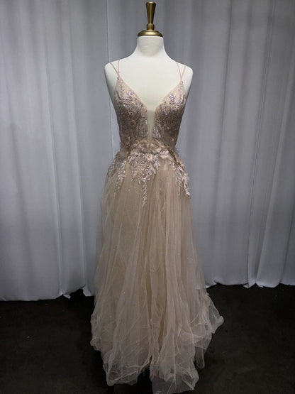 Nude A-Line Tulle Gown