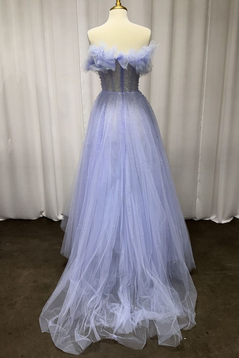 Strapless Layered Blue Ball Gown