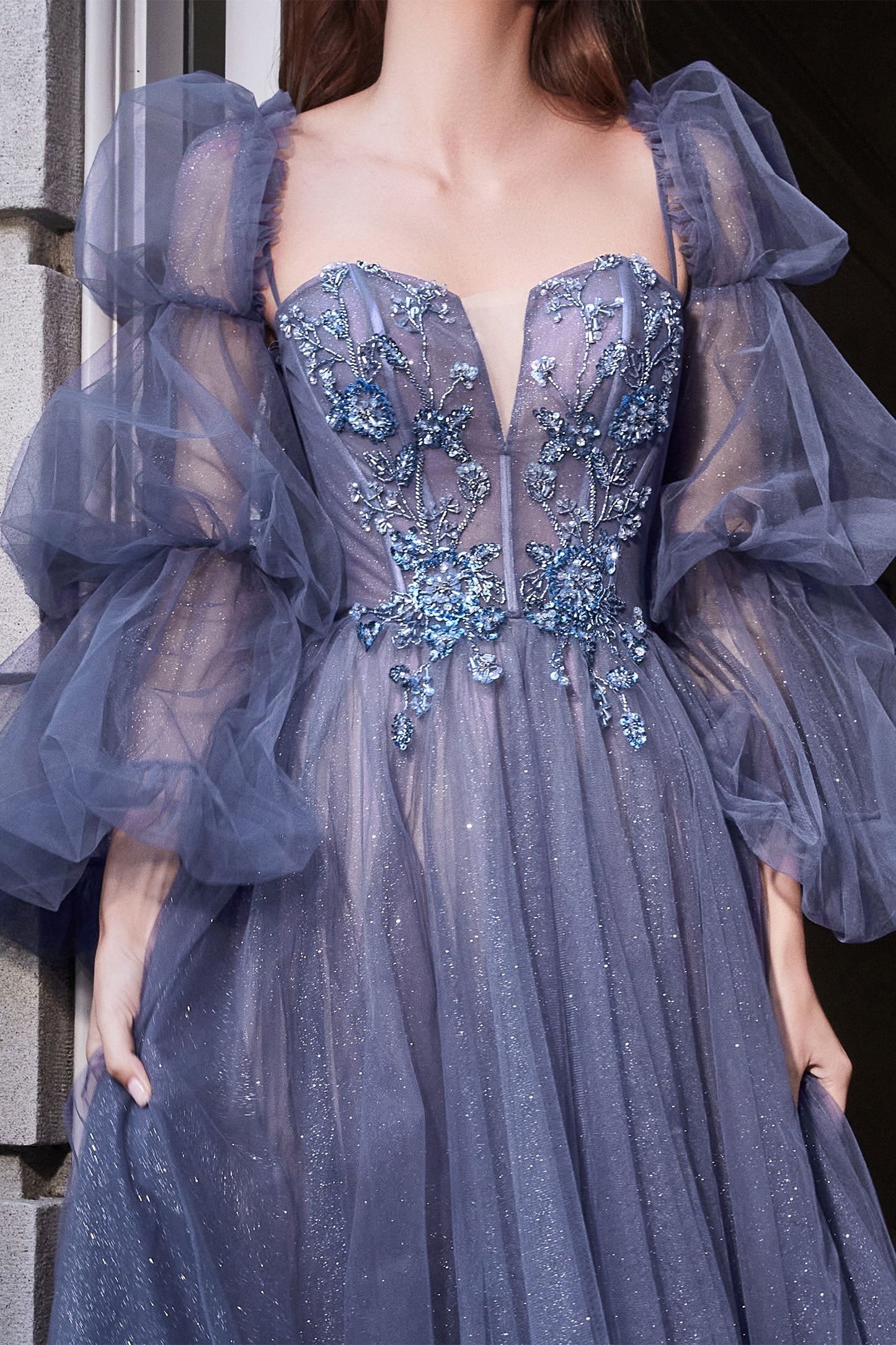 Smoky Blue Ball Gown