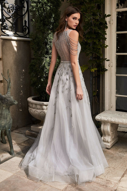 Beaded Silver Ball Gown
