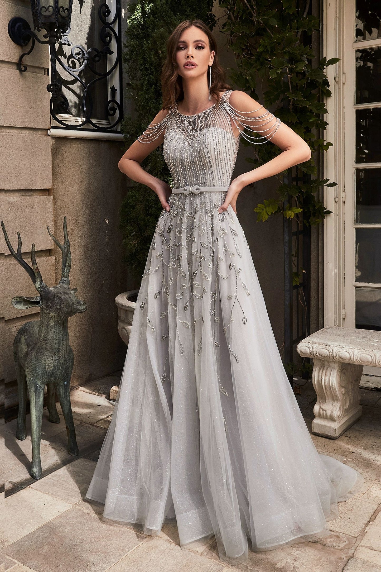 Beaded Silver Ball Gown
