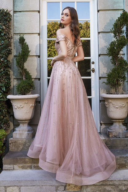 Off The Shoulder Rose Gold Ball Gown