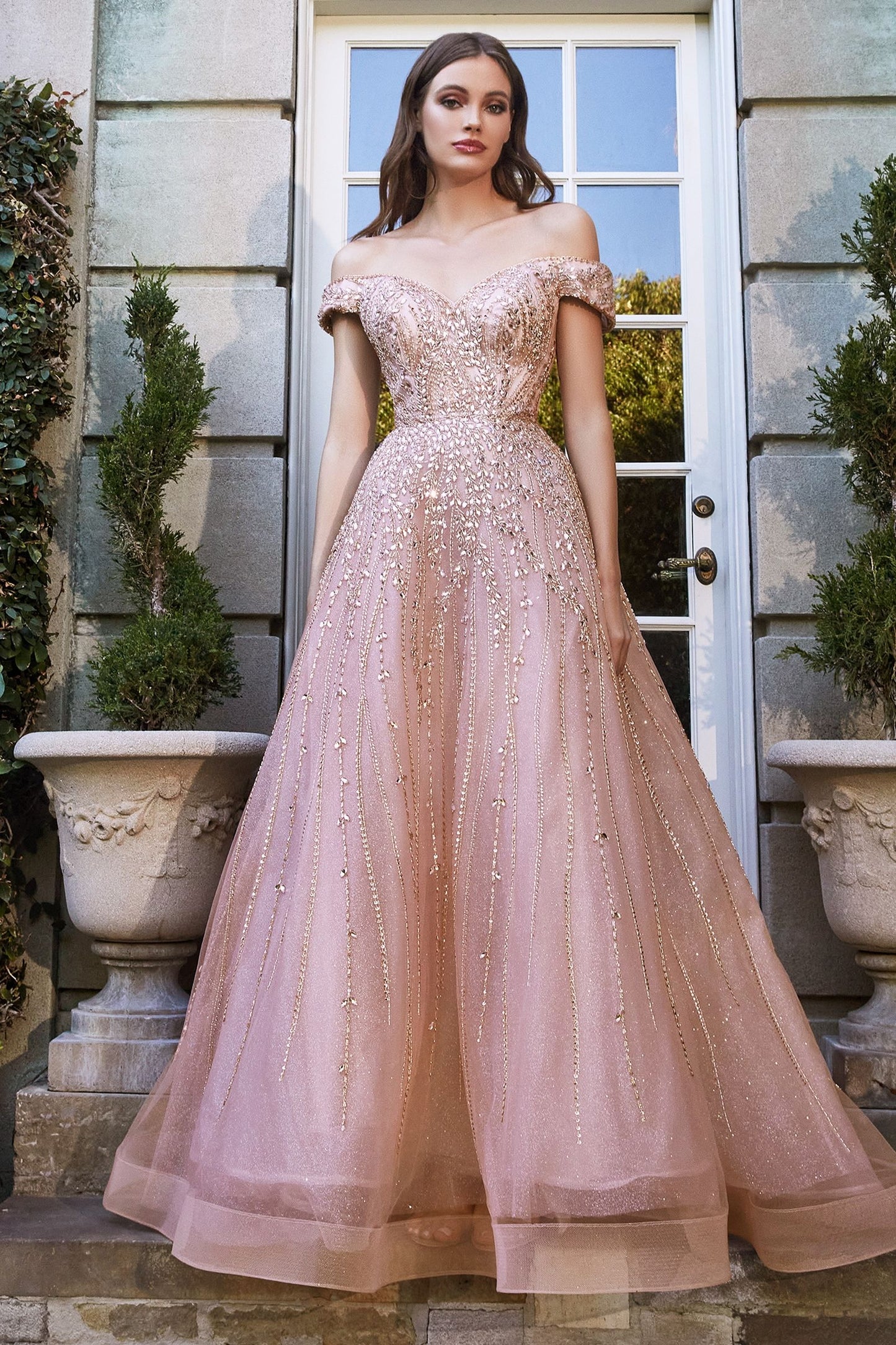 Off The Shoulder Rose Gold Ball Gown
