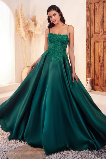 Mikado Emerald Ball Gown With Lace Details