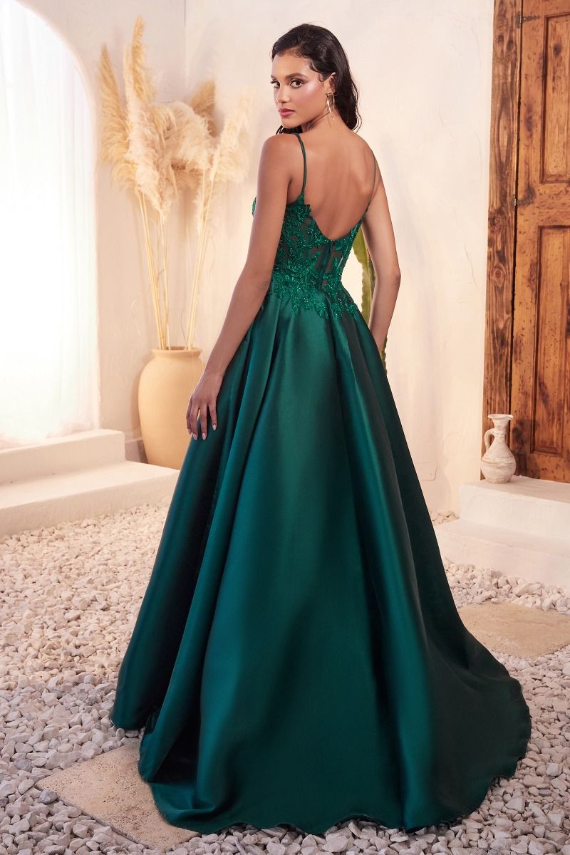 Mikado Emerald Ball Gown With Lace Details