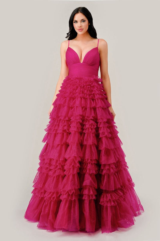 Ruffled Layed Tulle Ball Gown