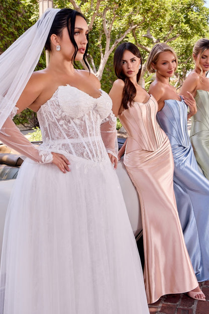 Elegant Strapless Satin Two-Piece Gown | Versatile Corset Bodice & Draped Fitted Skirt