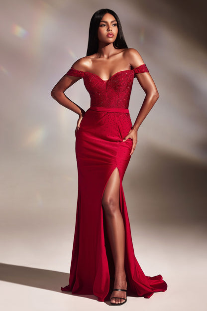 Off The Shoulder Hot Stone Fitted Gown