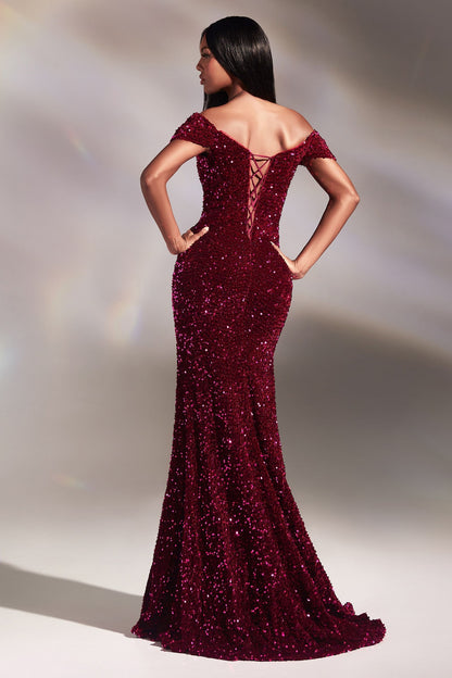 Velvet Sequin Off The Soulder Gown