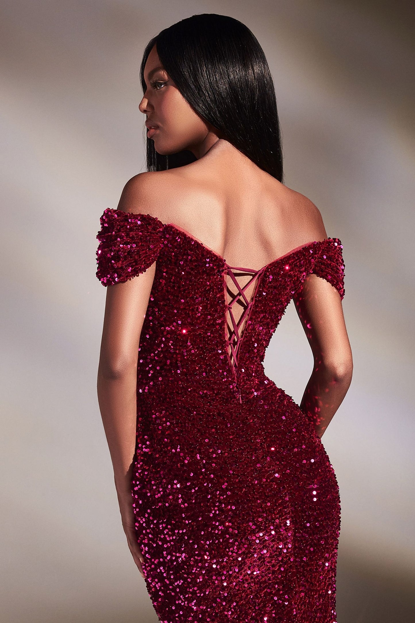 Velvet Sequin Off The Soulder Gown