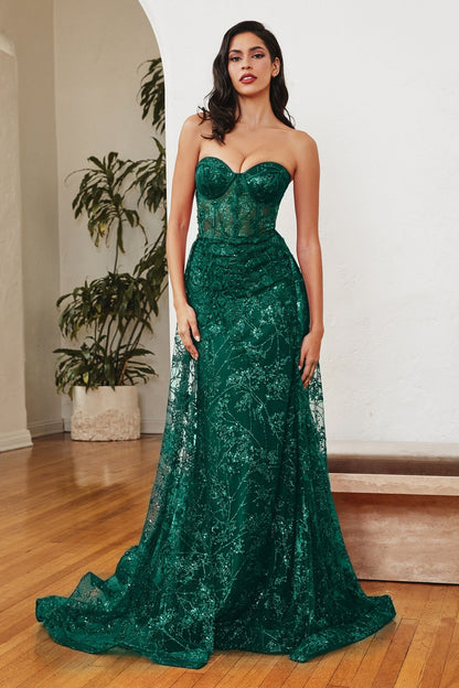 Glitter Fitted Gown And Overskirt