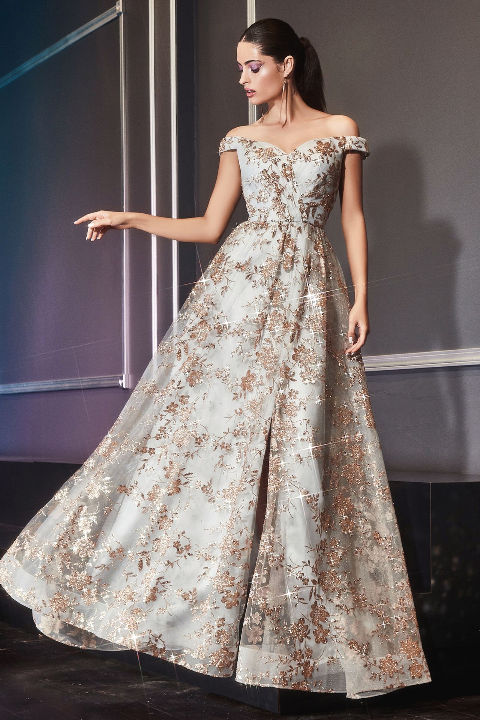 A-Line Embellished Print Dress 20 / Gold-Mist