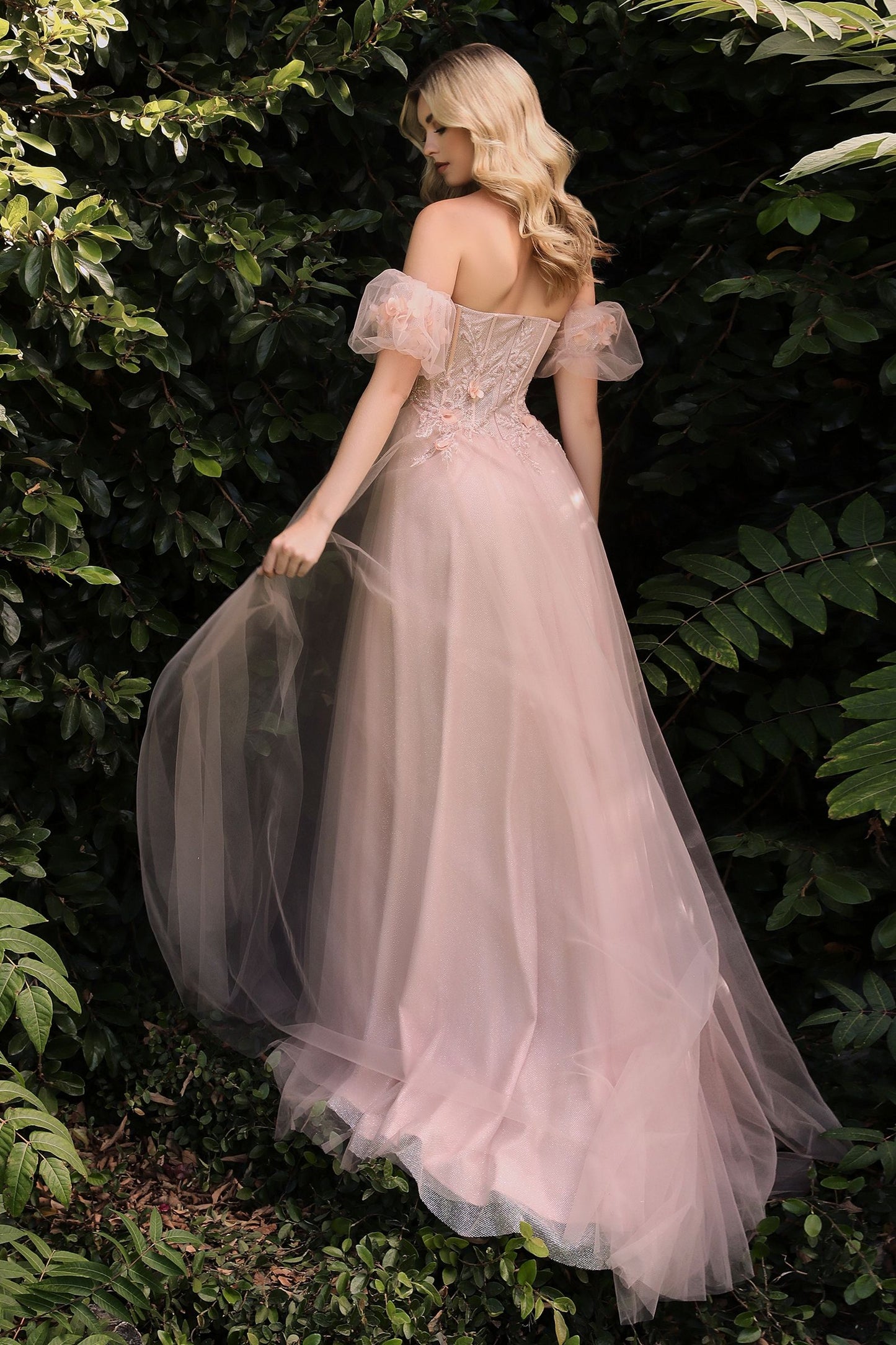 Strapless Floral Ball Gown