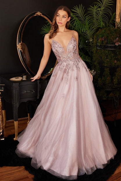 A-Line Lace Tulle Gown