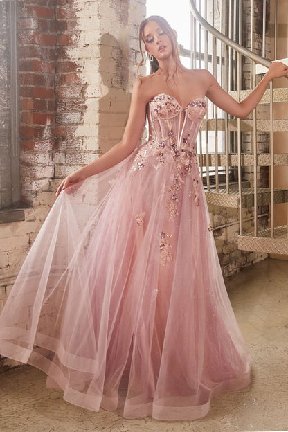 Strapless Layered Tulle Ball Gown