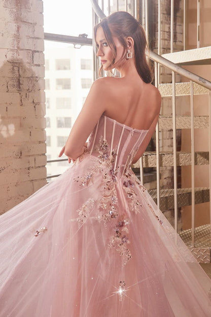Strapless Layered Tulle Ball Gown