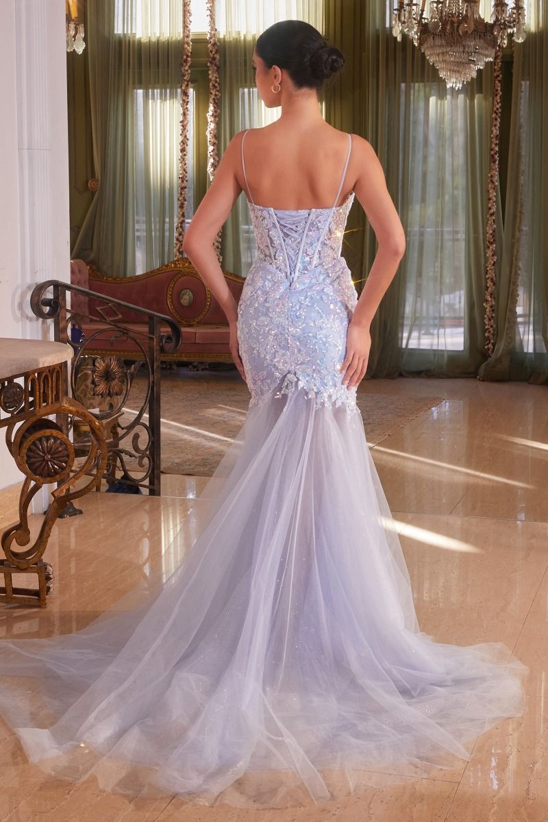 Floral Sequined Light Blue Mermaid Gown