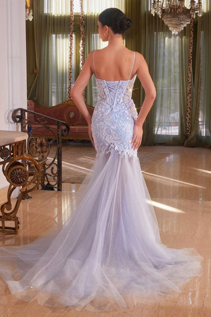 Floral Sequined Light Blue Mermaid Gown
