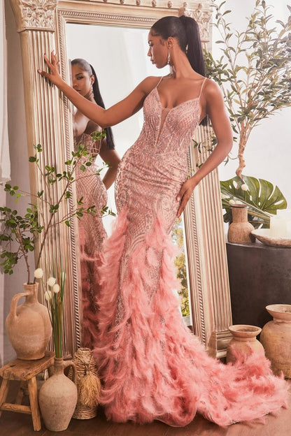 Feathered Mermaid Gown