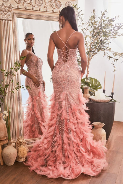 Feathered Mermaid Gown