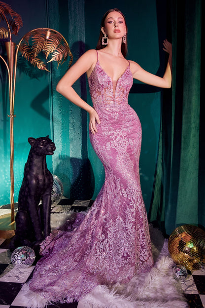 Fitted Mermaid Gown With Print Embellishment