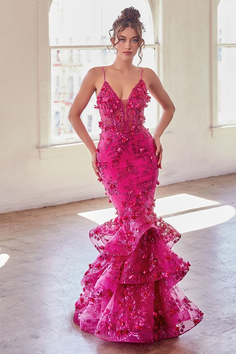 Floral Appliqued Mermaid Gown