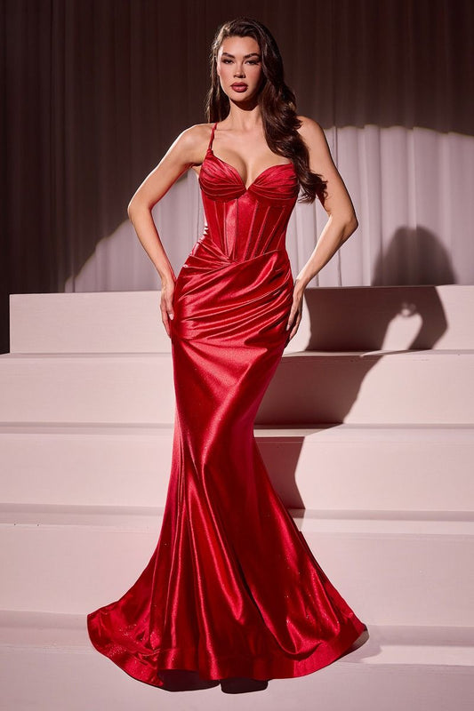 Glitter Dusted Fitted Stretch Satin Gown