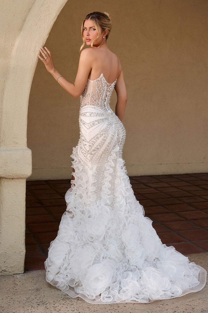 Couture Sparkle Mermaid Wedding Dress With Ruffled Organza Skirt & Corset Back