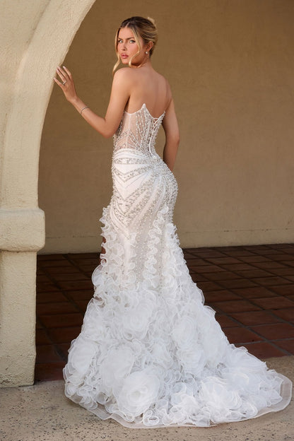 Couture Sparkle Mermaid Wedding Dress With Ruffled Organza Skirt & Corset Back